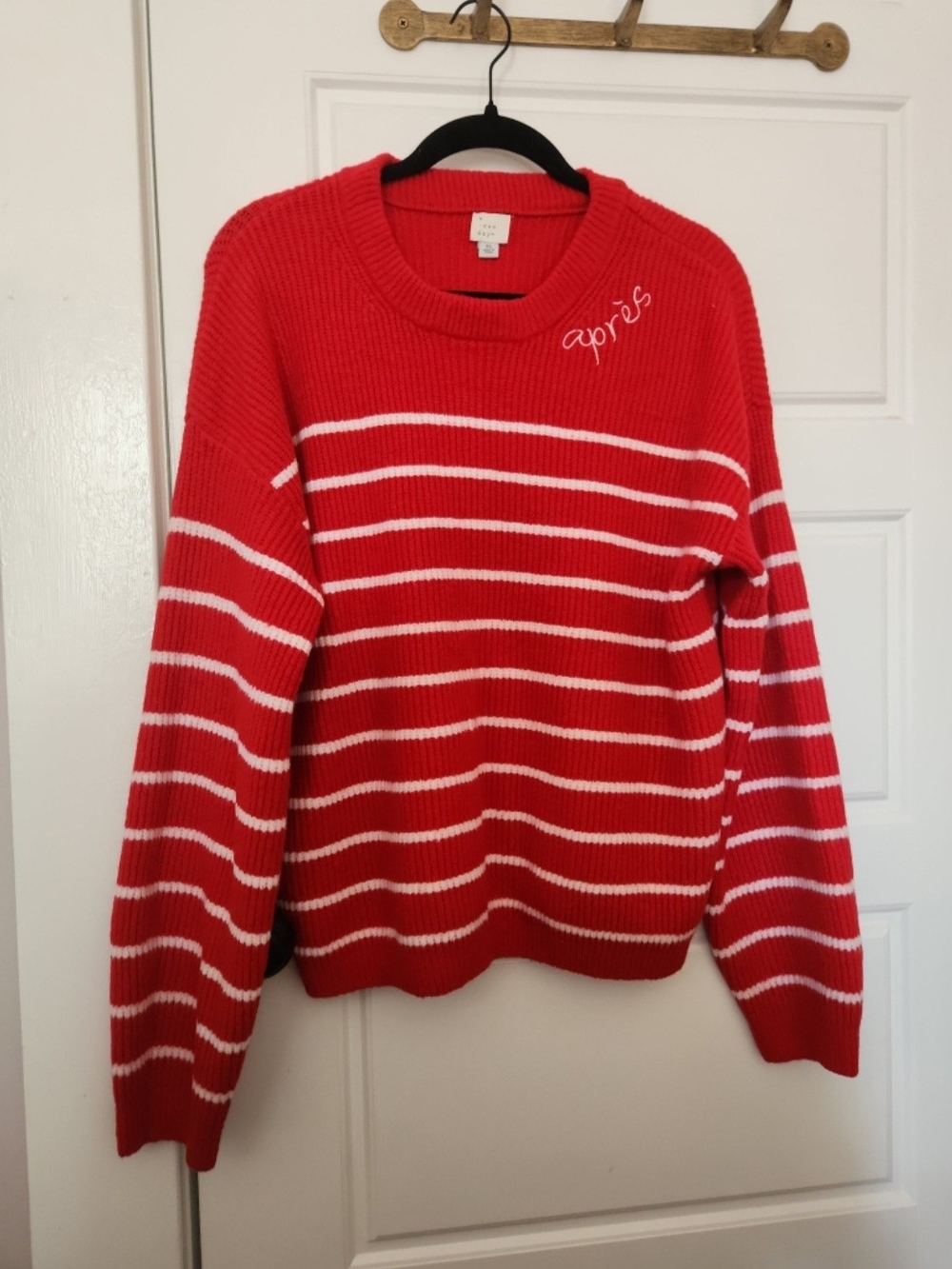 a new day Red and White Striped Crewneck Sweater